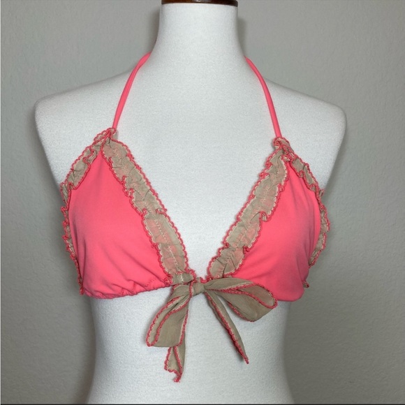 NWOT-Victoria’s Secret Coral Ruffle Trim String Bikini Set - Picture 11 of 12